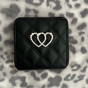 NWOT Quilted Black Faux Leather Hearts Wallet